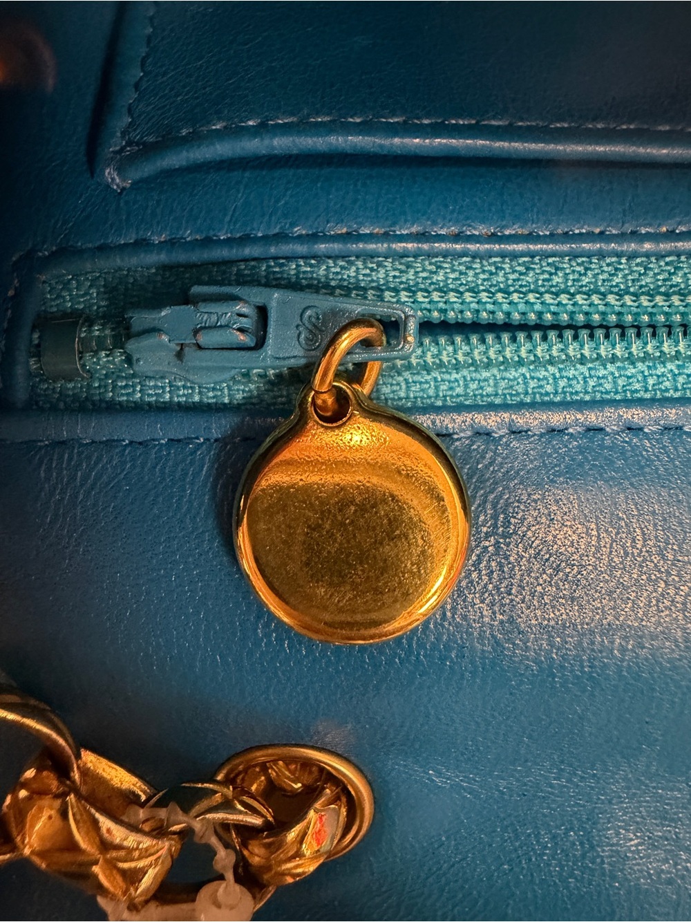 CHANEL Blue Quilted Lambskin Crossbody with Gold Chain - Picture 12 of 13